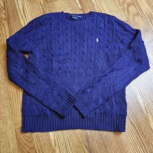 Ralph Lauren Cable Knit Sweater Purple Long Sleeve Cotton Women's FAST SHIP